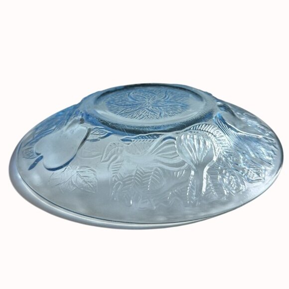 KIG Ice Blue Glass Plates Set Of 4 VTG Fruit Embossed Decorative Trinket Dish - Picture 5 of 10